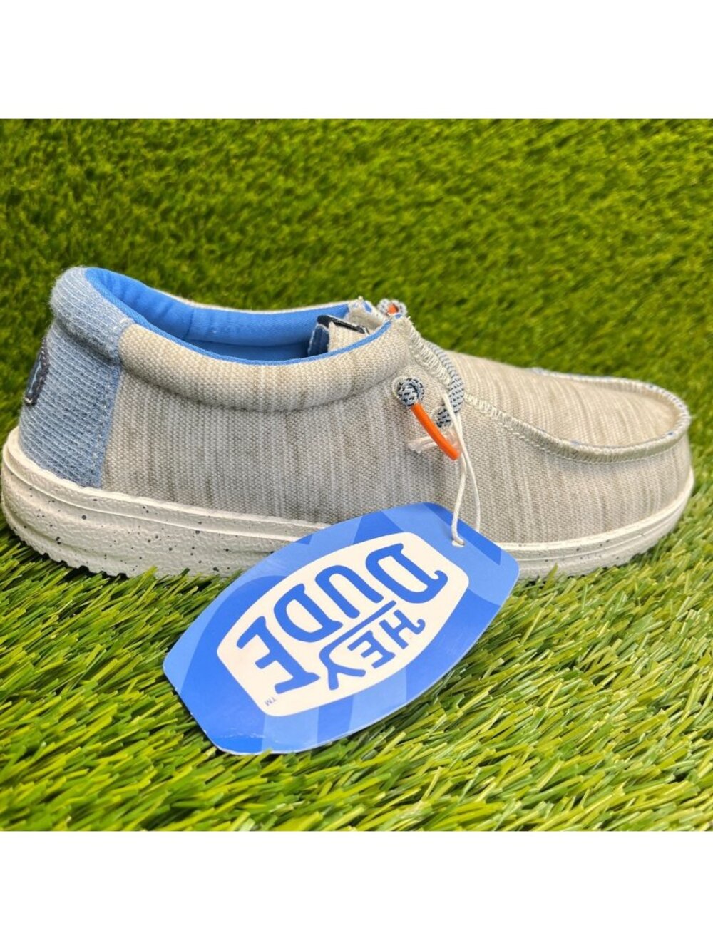 Hey Dude Wally Jersey Boys Size 2Y Gray Blue Athletic Walking Slip On Shoes